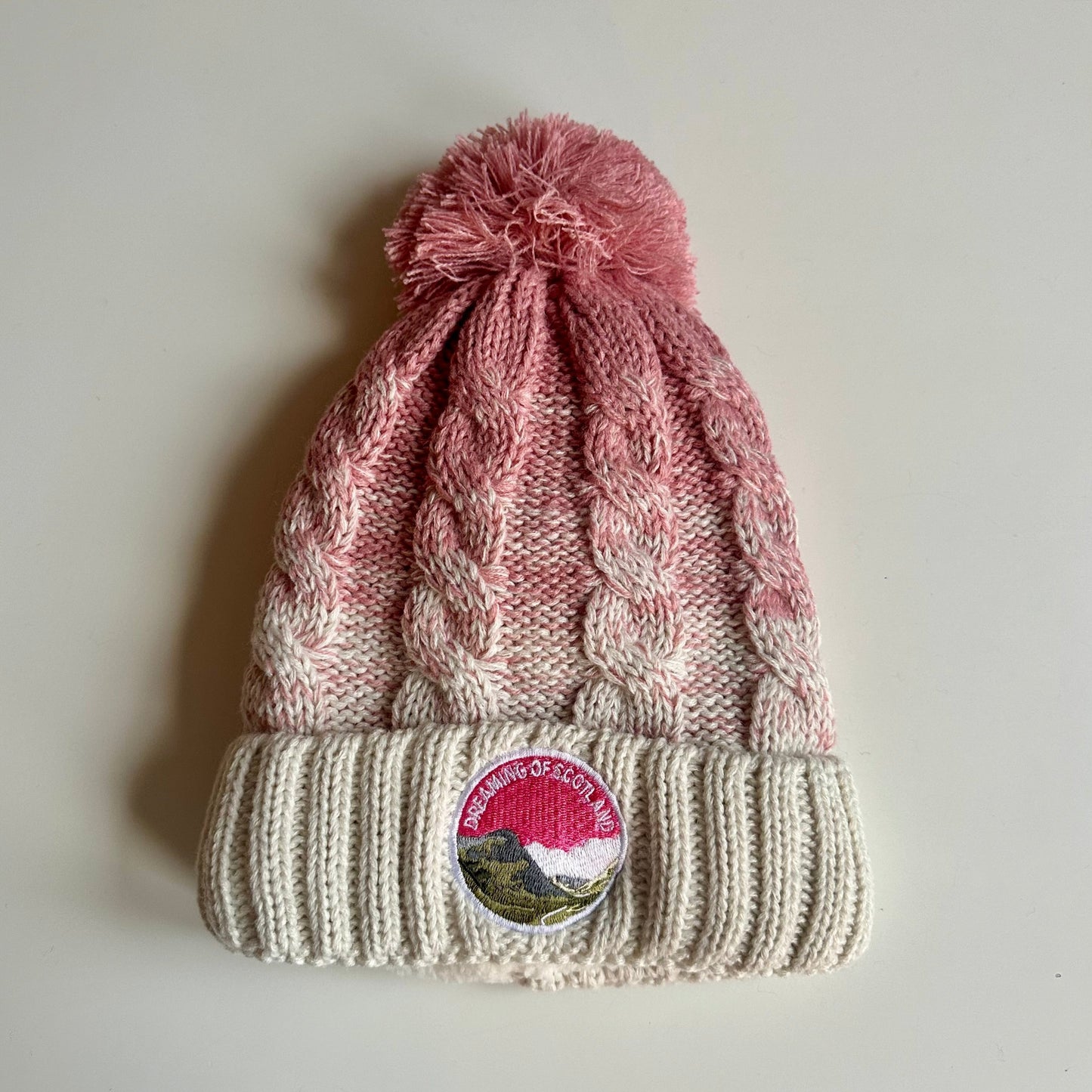 Dreaming of Scotland Beanie in Pink & Cream