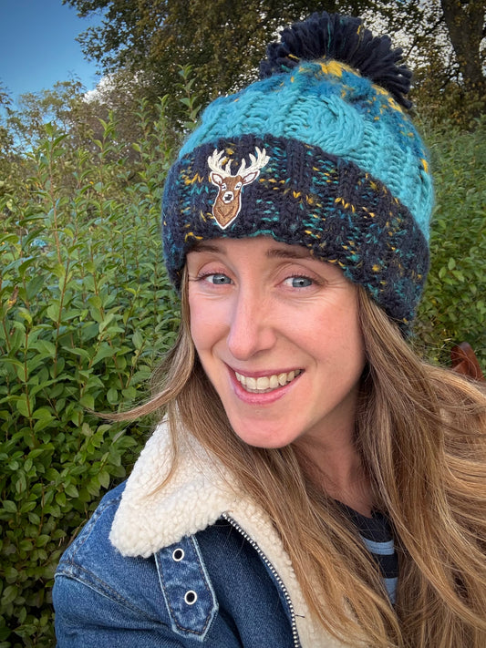 Stag Beanie in Blue & Yellow