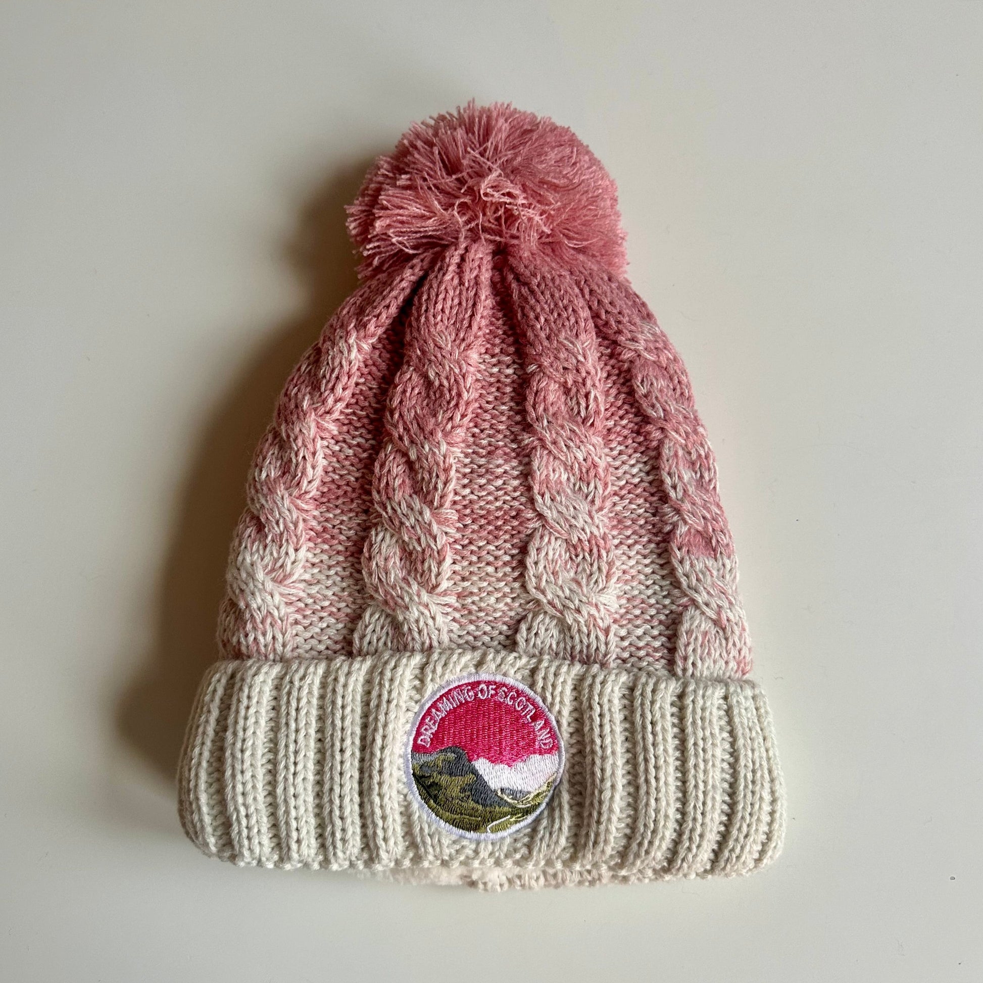 Dreaming of Scotland Beanie in Pink & Cream
