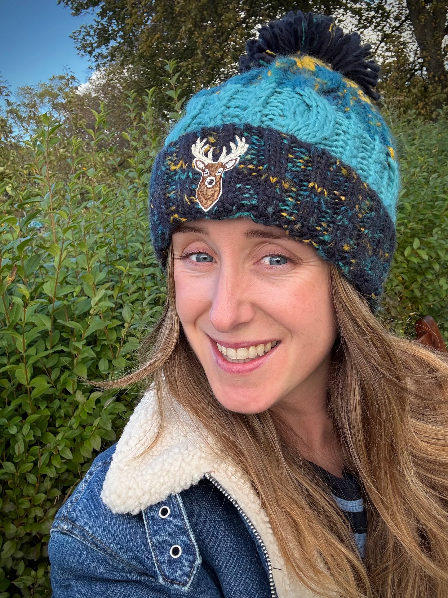 Stag Beanie in Blue & Yellow