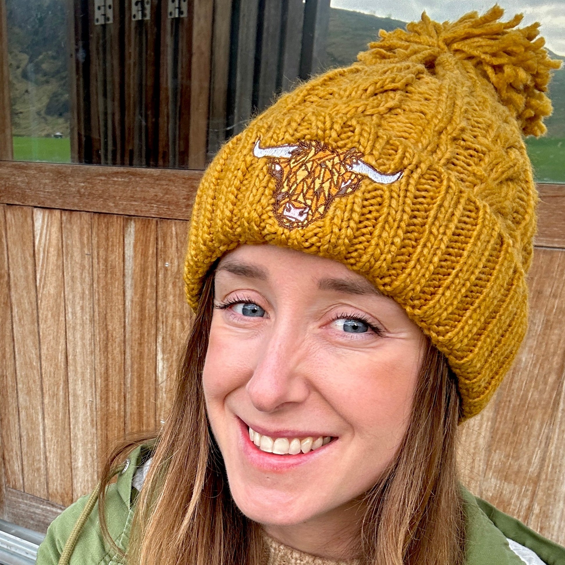 Dreaming of Scotland Beanie - Highland Cow in Mustard