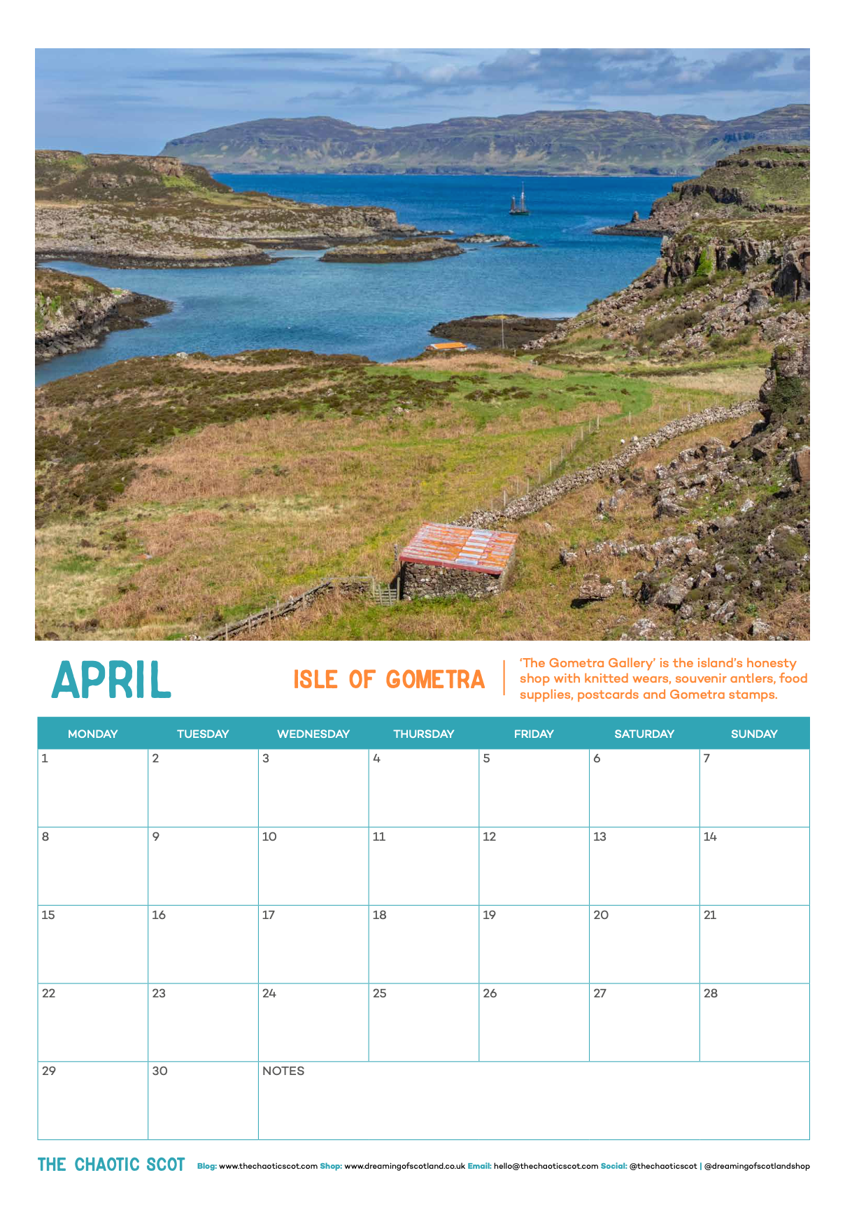 Dreaming of Scotland 2024 Wall Calendar - April - Isle of Gometra